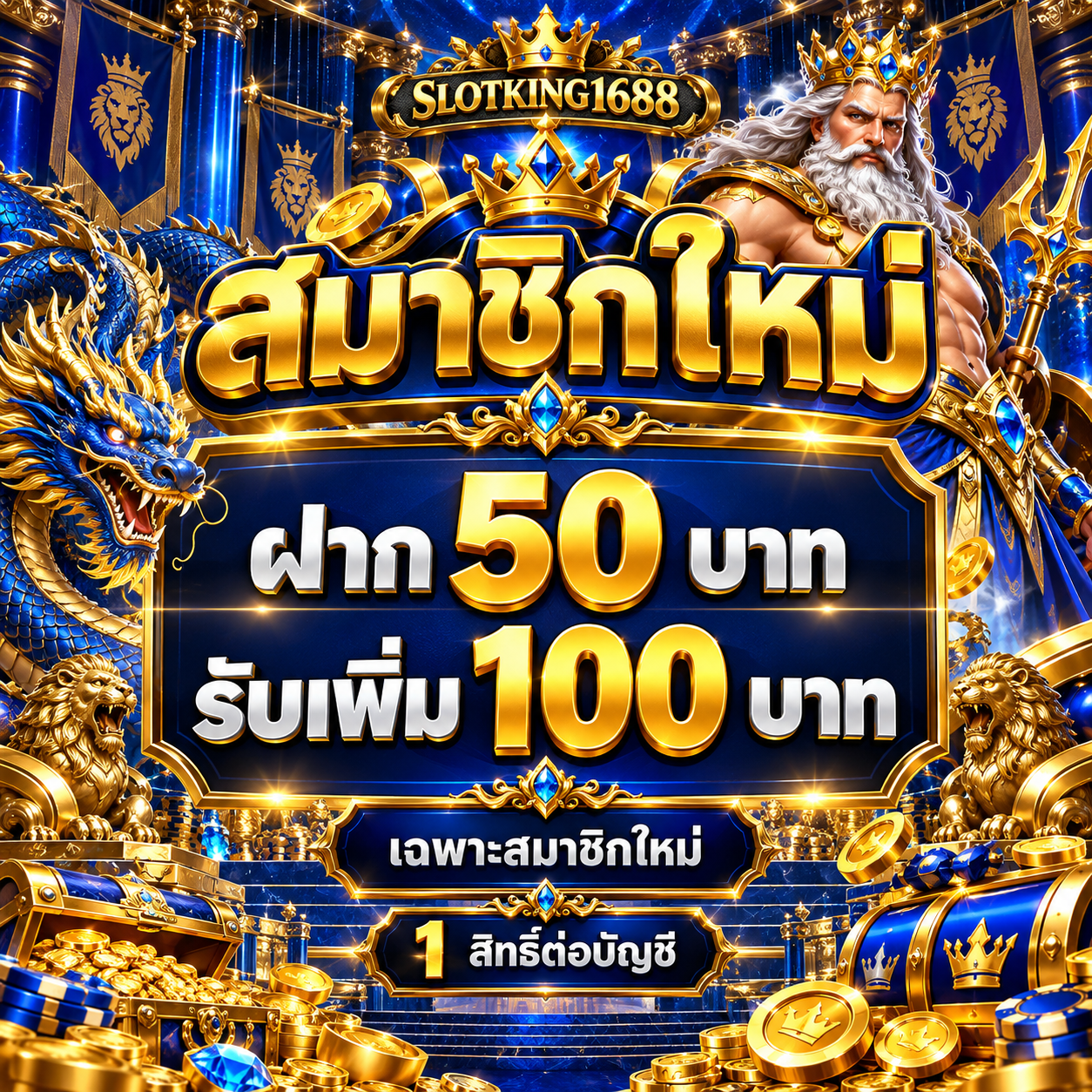 โปรโมชั่น slotking1688 สมาชิกใหม่ ฝาก 50 บาท รับเพิ่ม 100 บาท